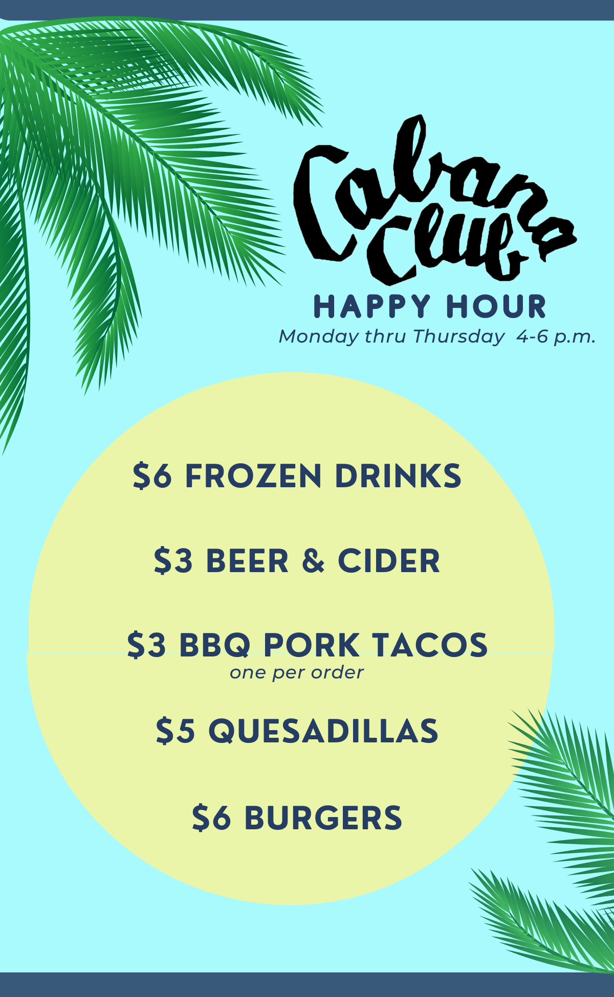 Cabana Club Menu Page 1