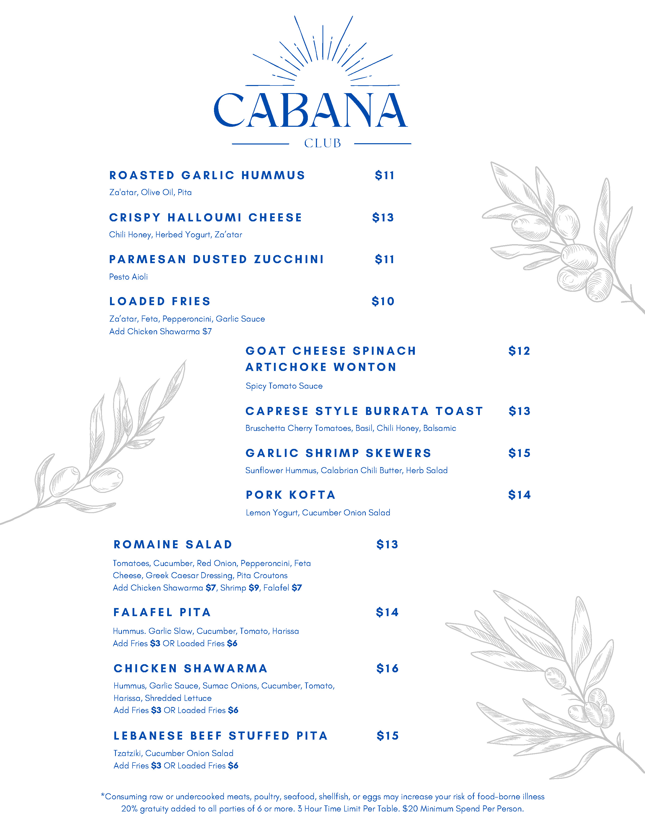 Cabana Club Menu Page 2