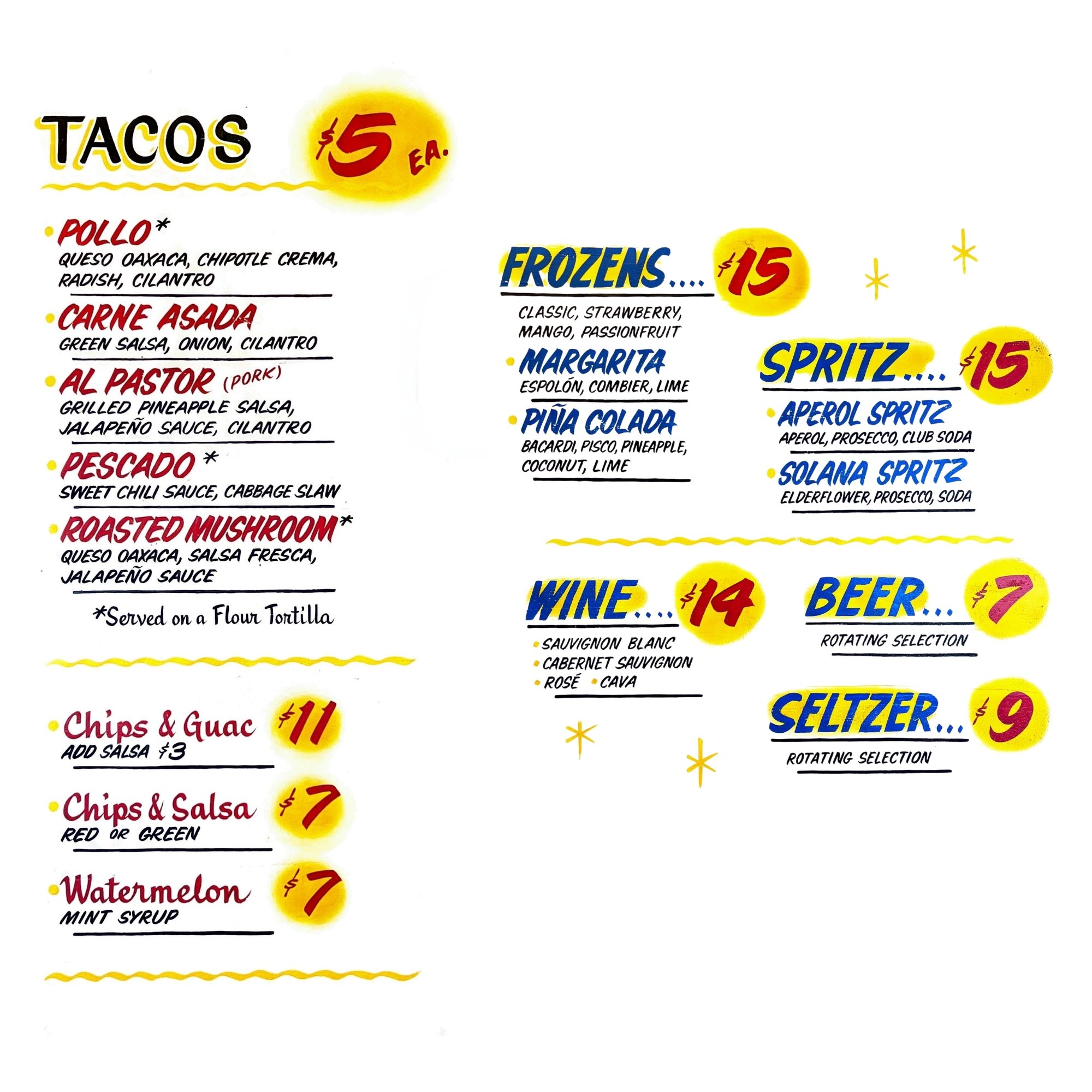 Cabana Club Menu Page 1