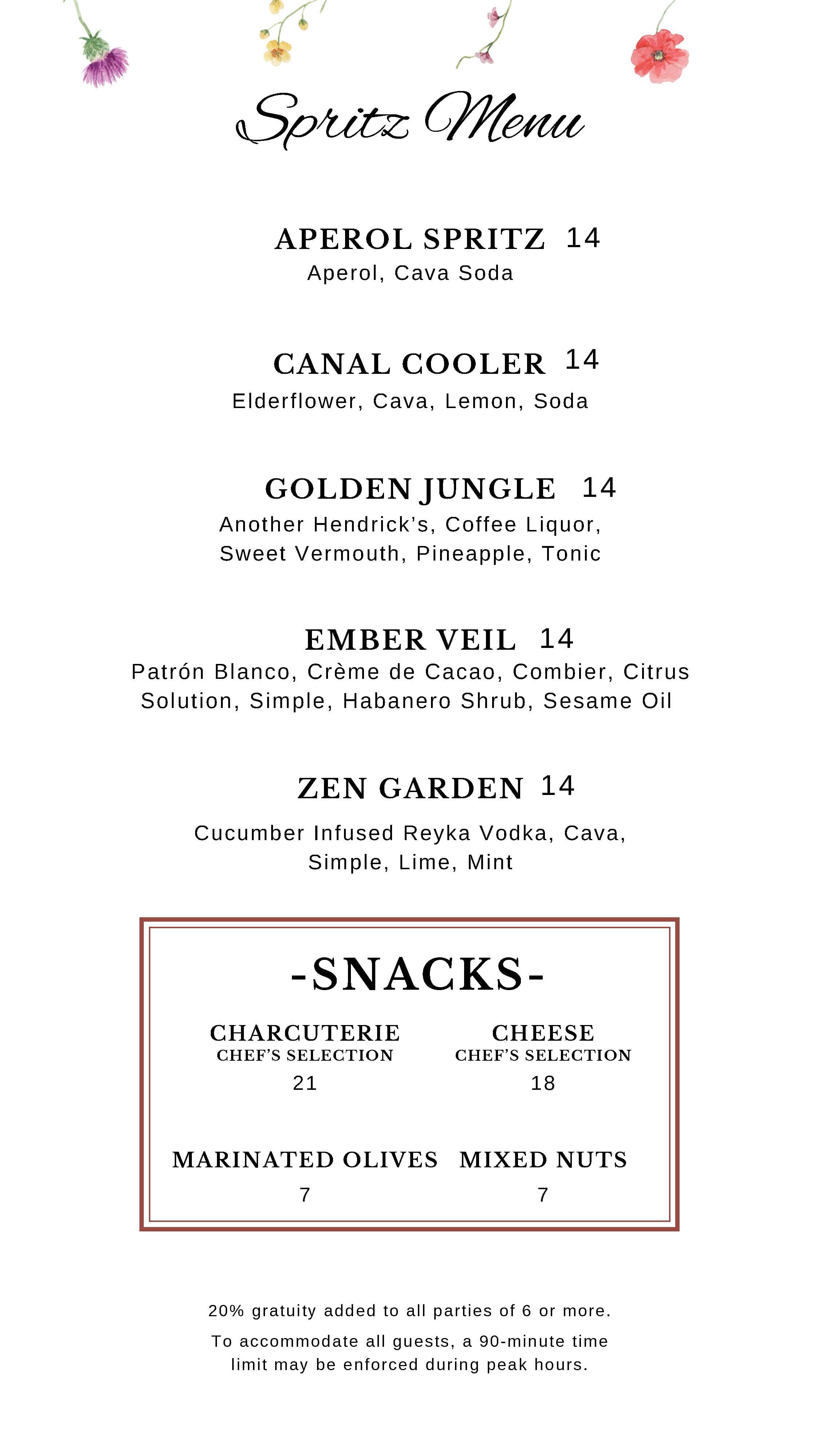 The Up Room Menu Page 2