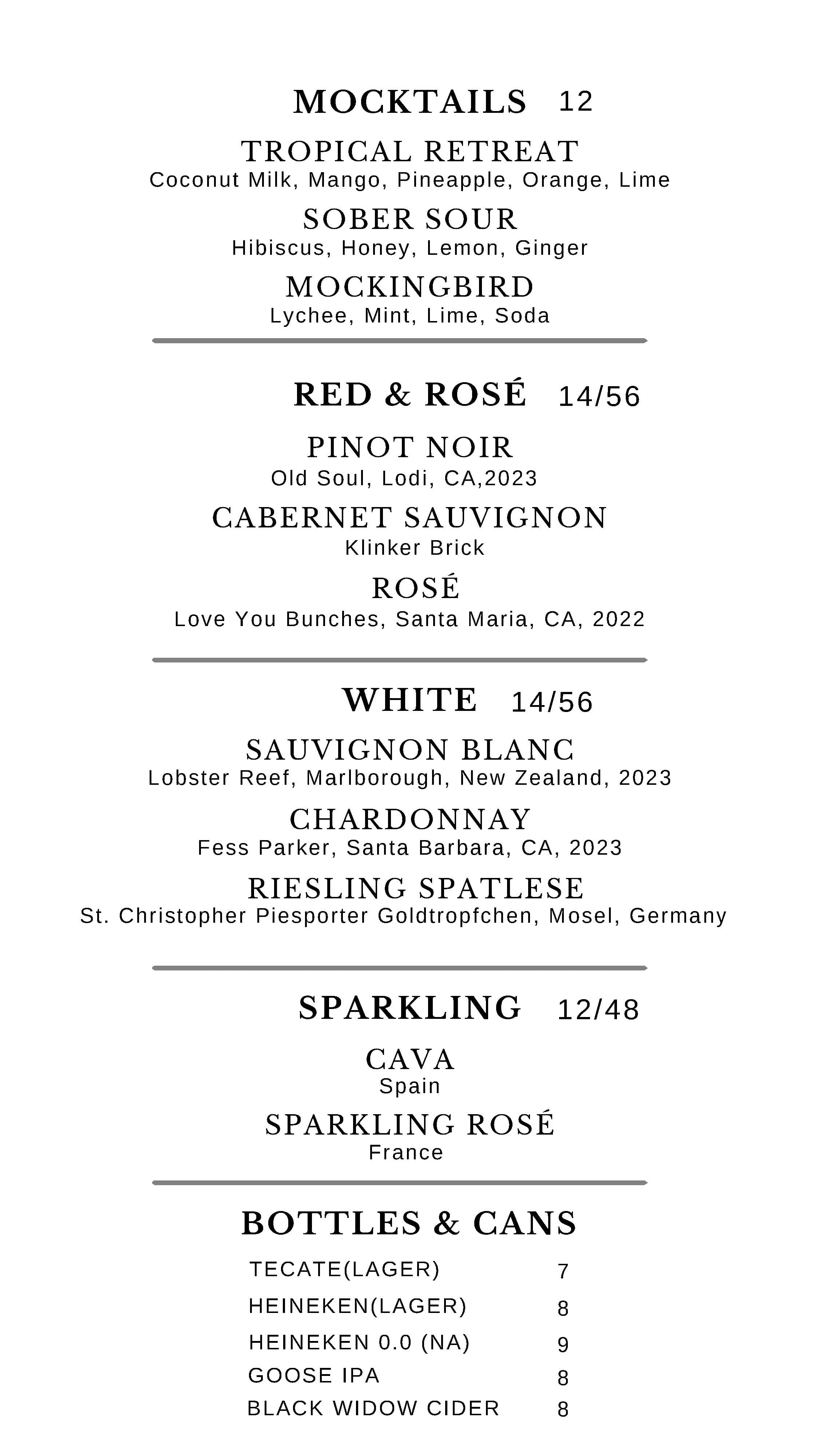 The Up Room Menu Page 2