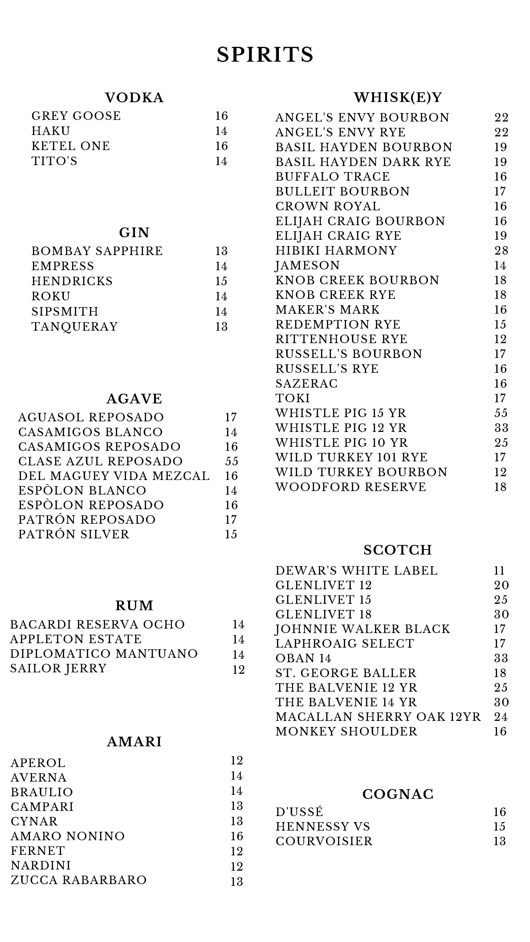 The Up Room Menu Page 2